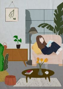 Woman enjoying peaceful Sabbath rest with an open Bible and coffee in the morning sunlight.